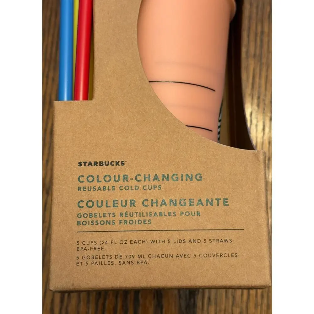 NIB Starbucks 2018 Color Changing Reusable Cold Cups Pack 24oz